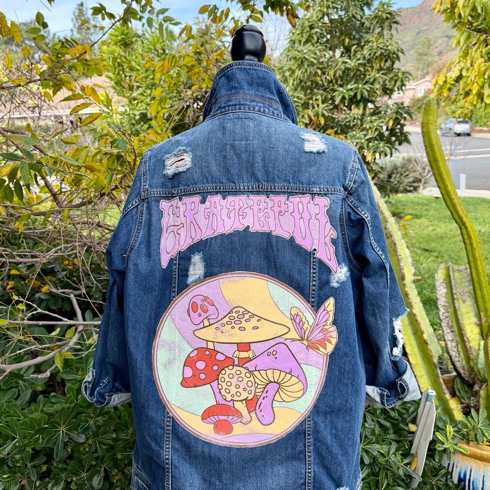 Grateful Denim Kids Jacket with Colorful Mushroom Design